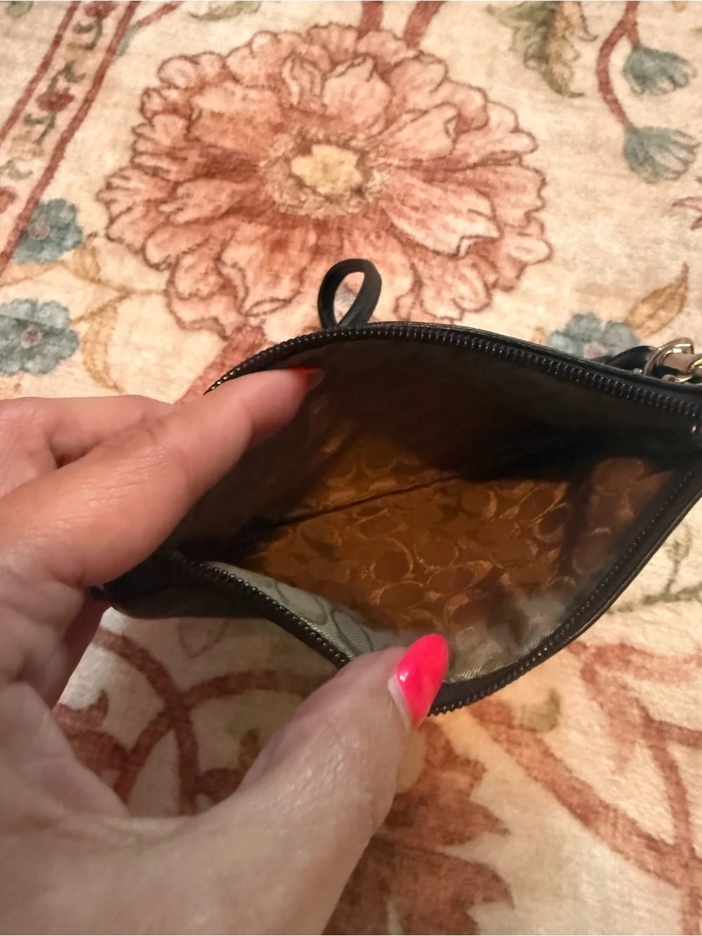 Coach Black Leather Wristlet with silver Tone Hardware